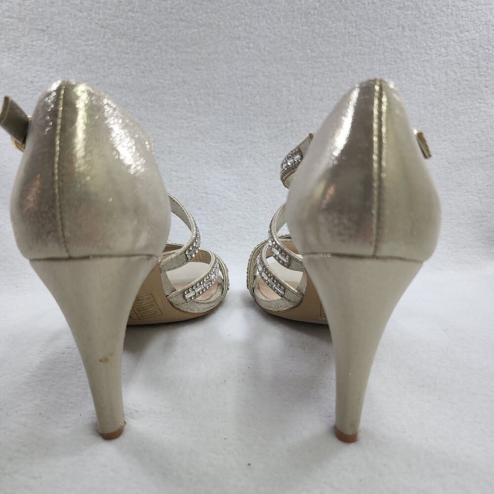Kelly & Katie Shoes 6.5 High Heel Strappy Pumps BEIGE Gold Glass Night Out Sexy - Picture 8 of 11